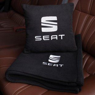 Подушка и плед в машину с логотипом Seat, флисовый набор FLISET-SEAT-BLK-WHI фото