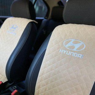 Накидки на сидіння АЛЬКАНТАРА з вишивкою HYUNDAI (Хюндай), передній ряд, пайка 8569 фото