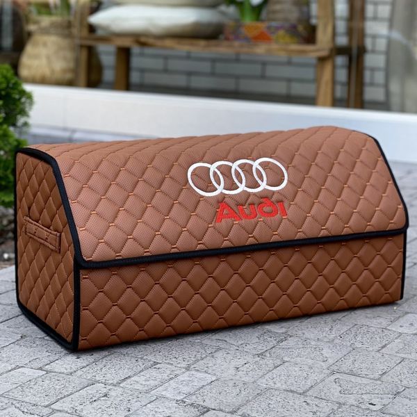 Органайзер в багажник з вишивкою Audi, коньячний, 65 см, автомобільний органайзер в авто ORG65-AUDI-03 фото