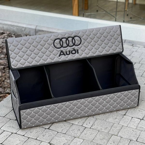 Органайзер в багажник с логотипом Audi из экокожи, серый, 80 см, складной органайзер в багажник 000005284 фото