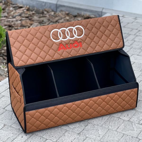 Органайзер в багажник з вишивкою Audi, коньячний, 65 см, автомобільний органайзер в авто ORG65-AUDI-03 фото