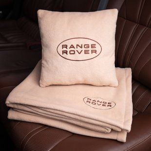 Подушка и плед в машину с логотипом Range Rover, флисовый набор Бежевый FLISET-RANGER-BEI-BROWN фото