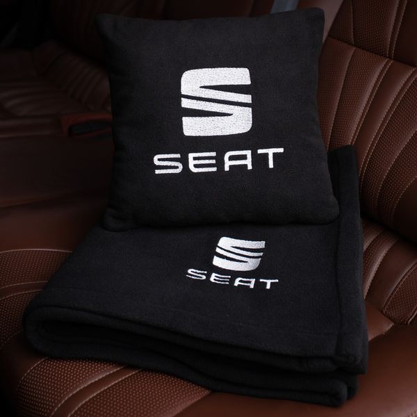 Подушка и плед в машину с логотипом Seat, флисовый набор FLISET-SEAT-GRA-GRA фото
