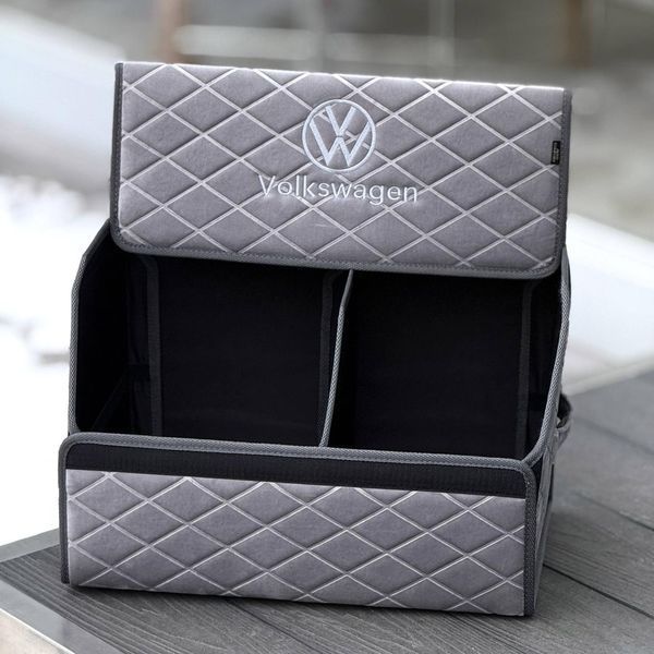 Органайзер у багажник з логотипом Volkswagen з велюру, сірий, 50 см, автоорганайзер 200041868 фото