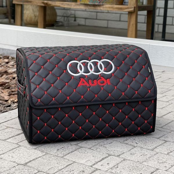 Органайзер в багажник с вышивкой Audi, черный с красной ниткой, 50 см, автомобильный органайзер в авто 000006098 фото