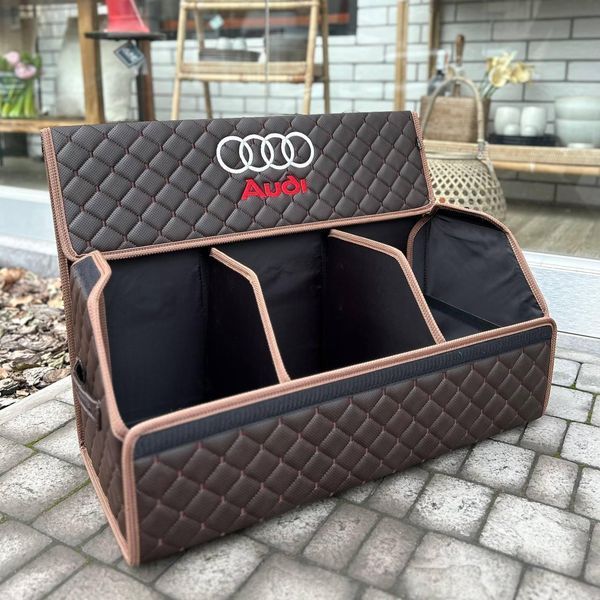 Органайзер в багажник с вышивкой Audi, коричневый, 65 см, автомобильный органайзер в авто 000006766 фото
