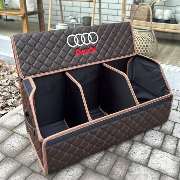 Органайзер в багажник с вышивкой Audi, коричневый, 65 см, автомобильный органайзер в авто 000006766 фото
