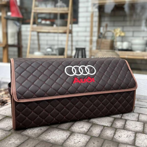 Органайзер в багажник с вышивкой Audi, коричневый, 65 см, автомобильный органайзер в авто 000006766 фото