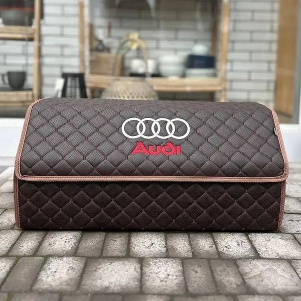 Органайзер в багажник с вышивкой Audi, коричневый, 65 см, автомобильный органайзер в авто 000006766 фото