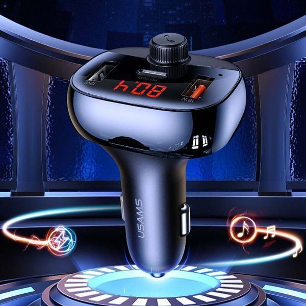 Адаптер автомобільний USAMS with Bluetooth FM Digital Display US-CC143 C25 |2USB/1Type-C, 3A/50W, QC/PD, TF| US-CC143 C25 фото