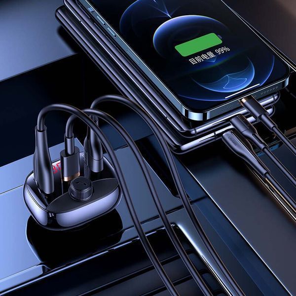 Адаптер автомобільний USAMS with Bluetooth FM Digital Display US-CC143 C25 |2USB/1Type-C, 3A/50W, QC/PD, TF| US-CC143 C25 фото