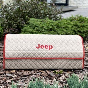 Автомобильный органайзер, 80 см, с вышивкой Jeep, бежевый на магнитах , с красной подкладой,органайзер в авто 00022187 фото