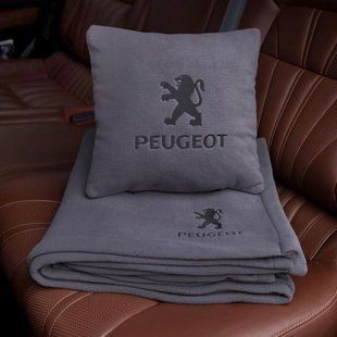 Подушка и плед в машину с логотипом Peugeot, флисовый набор FLISET-PEUGEOT-GRA-GRA фото