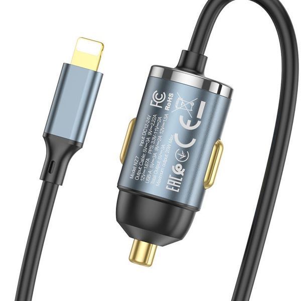 Адаптер автомобильный Hoco Lightning Cable Car charger NZ7 | 1USB, 20W/3A, PD/QC| 6931474767158 фото