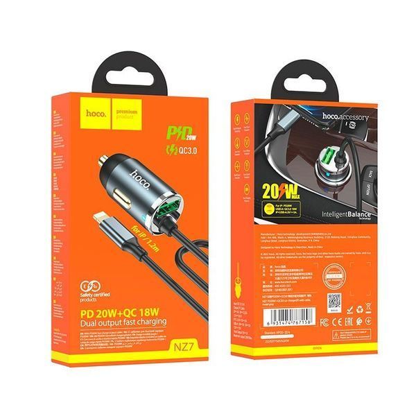 Адаптер автомобильный Hoco Lightning Cable Car charger NZ7 | 1USB, 20W/3A, PD/QC| 6931474767158 фото