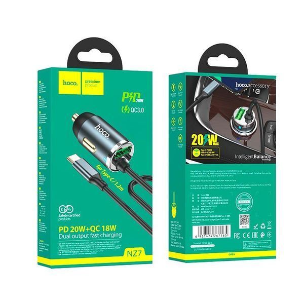 Адаптер автомобильный Hoco Type-C Cable Car charger NZ7 | 1USB, 20W/3A, PD/QC| 6931474767165 фото