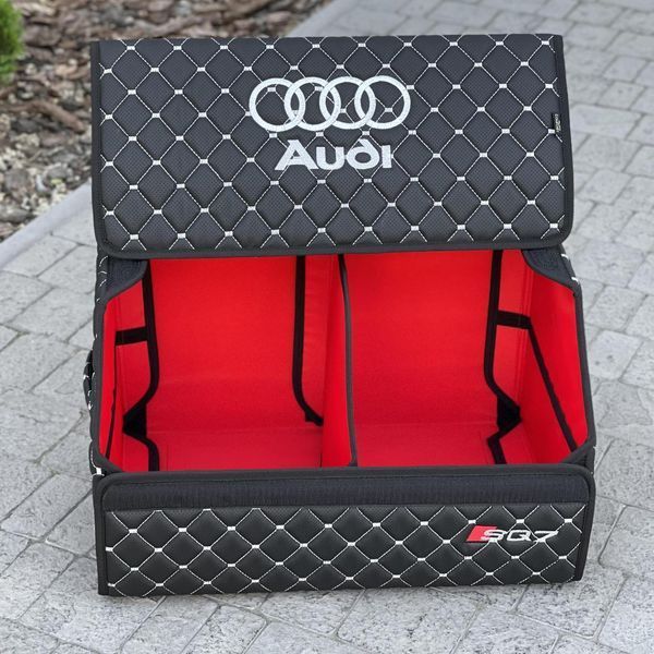Органайзер у багажник з вишивкою Audi, чорний з червоним підкладом, 50 см, автомобільний органайзер в авто 00022472 фото