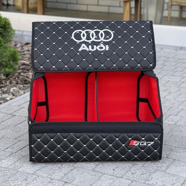 Органайзер у багажник з вишивкою Audi, чорний з червоним підкладом, 50 см, автомобільний органайзер в авто 00022472 фото