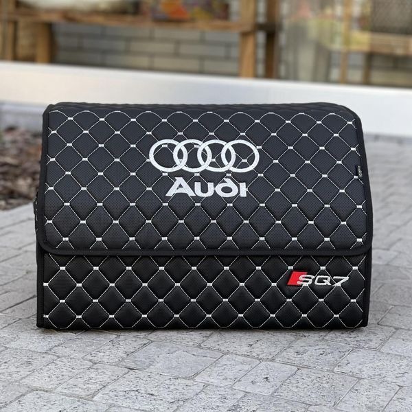Органайзер у багажник з вишивкою Audi, чорний з червоним підкладом, 50 см, автомобільний органайзер в авто 00022472 фото