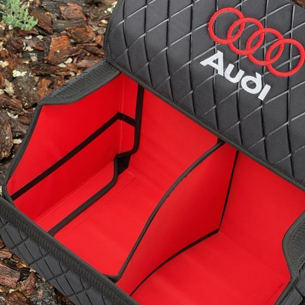 Органайзер в багажник Audi, велюр, черный с красной подкладкой, 50 см, автомобильный органайзер в авто 00021383 фото