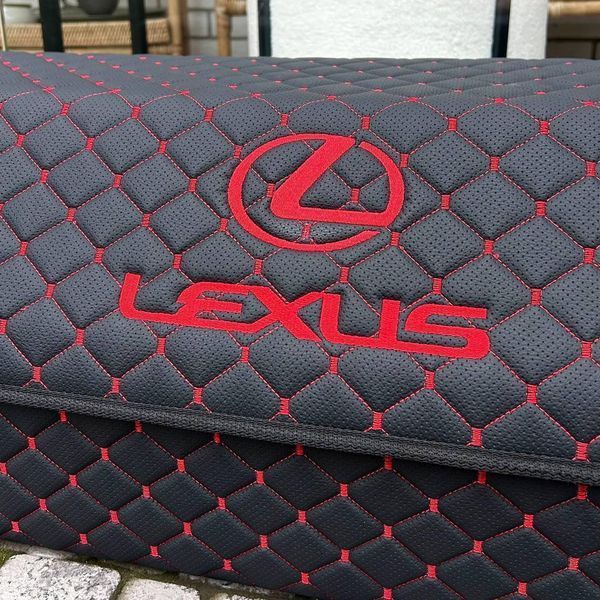 Органайзер у багажник з вишивкою Lexus, чорний з червоною ниткою, 80см, автомобільний органайзер в авто 000006882 фото