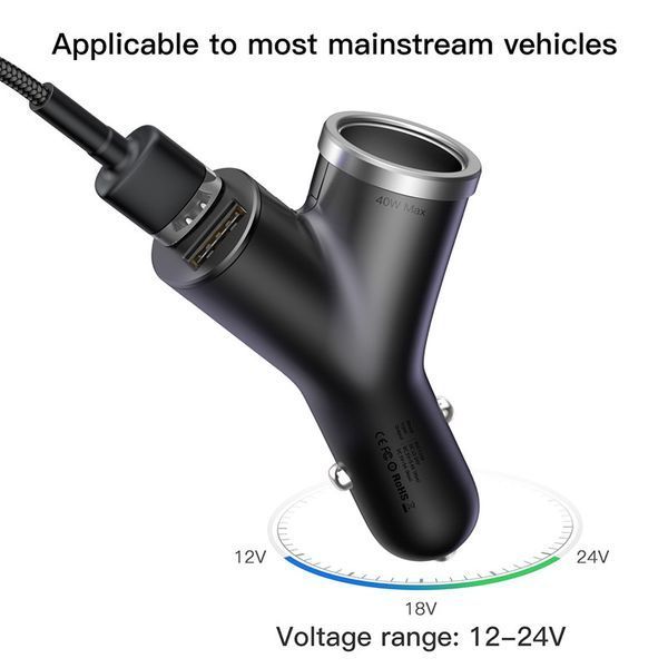 Адаптер автомобильный BASEUS dual USB + Cigarette Lighter extended car charger | 2USB, 3.4A, 40W (CCALL-YX01) CCALL-YX01 фото