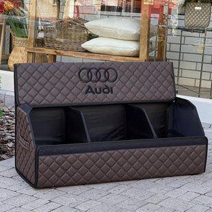 Органайзер в багажник с логотипом Audi из экокожи, коричневый, 80 см, складной органайзер в багажник 000006097 фото