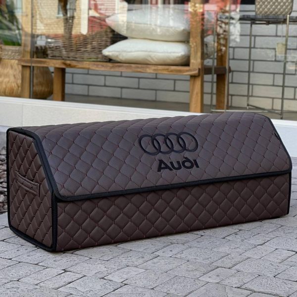Органайзер в багажник с логотипом Audi из экокожи, коричневый, 80 см, складной органайзер в багажник 000006097 фото