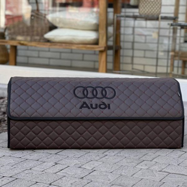 Органайзер в багажник с логотипом Audi из экокожи, коричневый, 80 см, складной органайзер в багажник 000006097 фото