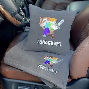 Детский набор подушка и плед в машину с вышивкой Minecraft, флисовый набор 200004193 фото