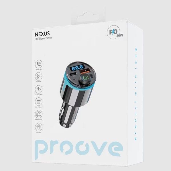 Адаптер автомобильный Proove FM Launcher Nexus 30W (PD+QC3.0) Type-C+USB Black 000004843 фото