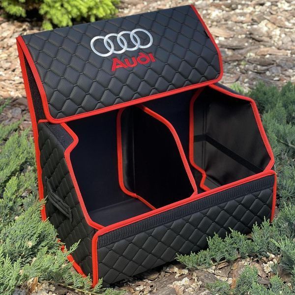 Органайзер у багажник з вишивкою Audi, чорний з червоним кантом, 50 см, автомобільний органайзер в авто 00021453 фото