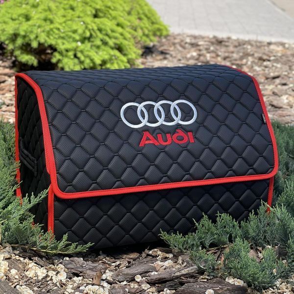 Органайзер у багажник з вишивкою Audi, чорний з червоним кантом, 50 см, автомобільний органайзер в авто 00021453 фото