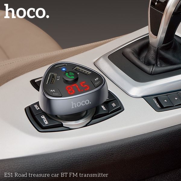 Адаптер автомобильный Hoco with Bluetooth FM Road triasure E51 | 2USB/1Type-C, 18W/3A, QC/PD| 000005629 фото