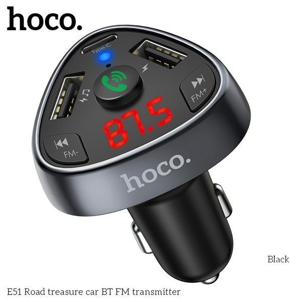 Адаптер автомобильный Hoco with Bluetooth FM Road triasure E51 | 2USB/1Type-C, 18W/3A, QC/PD| 000005629 фото