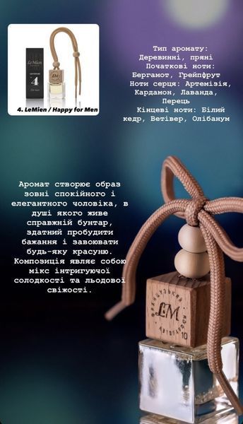 Автопарфюм LeMien №4 Happy For men LOST CHERRY освежитель ароматизатор воздуха в машину 000002115 фото