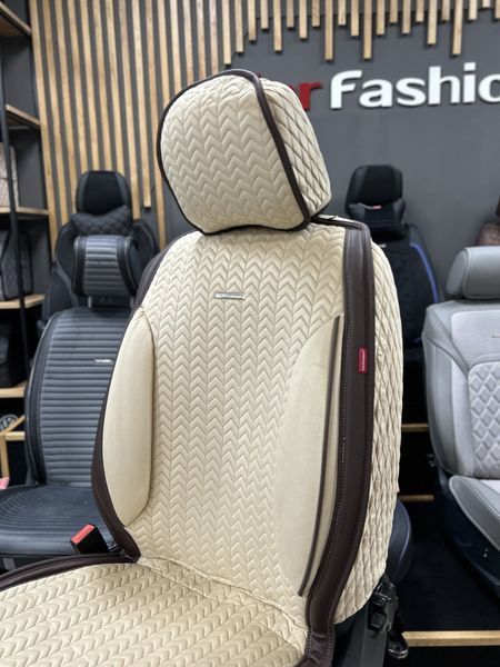 Авточехлы на сиденья SHEVRON, CarFashion, передний ряд, бежевый/коричневый 200041126 фото