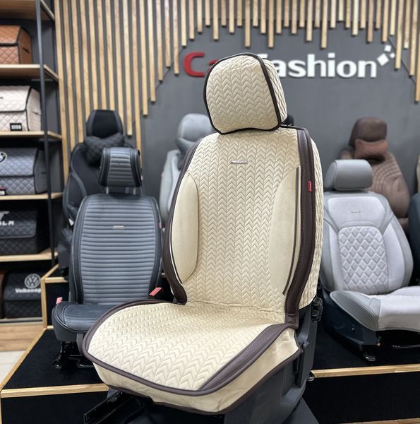 Авточехлы на сиденья SHEVRON, CarFashion, передний ряд, бежевый/коричневый 200041126 фото