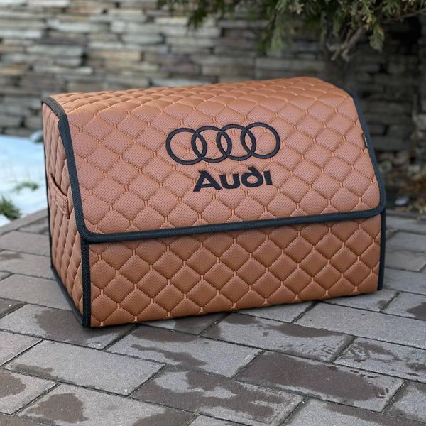 Органайзер у багажник з вишивкою Audi, коньячний, 50 см, автомобільний органайзер в авто ORG50-AUDI-01 фото