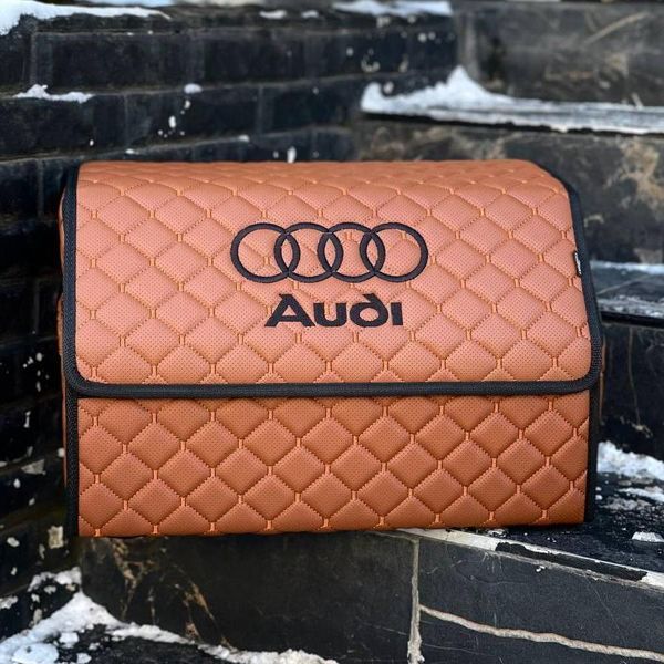 Органайзер у багажник з вишивкою Audi, коньячний, 50 см, автомобільний органайзер в авто ORG50-AUDI-01 фото