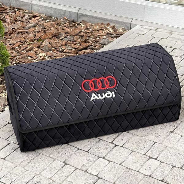 Органайзер у багажник з вишивкою Audi, чорний велюр, 80 см, автомобільний органайзер в авто 00021445 фото
