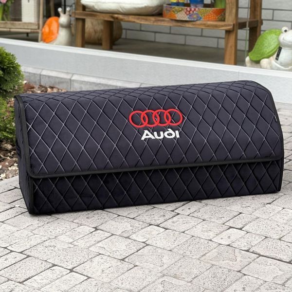 Органайзер у багажник з вишивкою Audi, чорний велюр, 80 см, автомобільний органайзер в авто 00021445 фото
