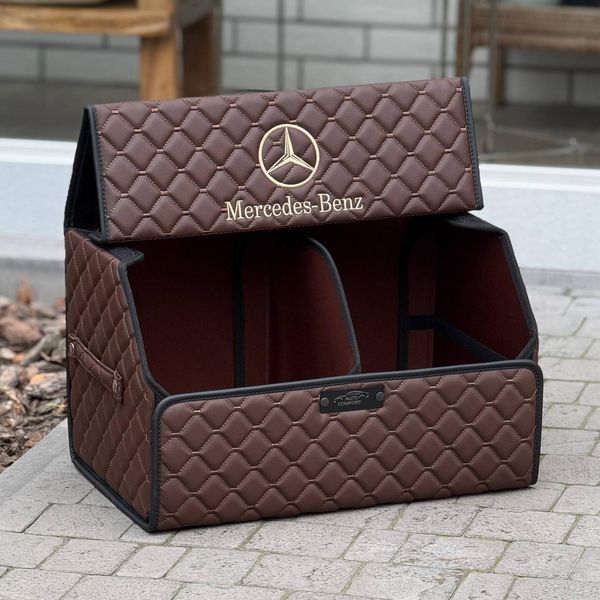 Органайзер в багажник на магните с логотипом Mercedes из экокожи, коричневый, 50 см 200041408 фото