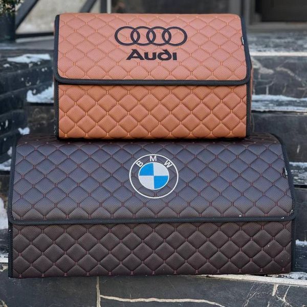 Органайзер у багажник з вишивкою Audi, коньячний, 50 см, автомобільний органайзер в авто ORG50-AUDI-01 фото