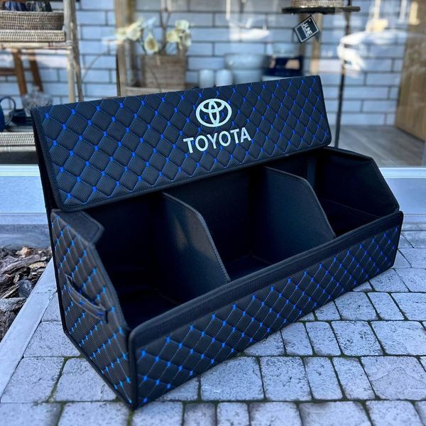 Органайзер в багажник с вышивкой Toyota, черный с синей ниткой, 80 см, автомобильный органайзер в авто 000006035 фото