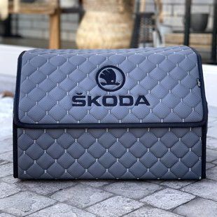 Органайзер в багажник с вышивкой Skoda, графит, 50 см, автомобильный органайзер в авто 000007346 фото