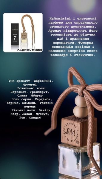 Автопарфюм LeMien №7 Paco Rabanne Invictus освежитель ароматизатор воздуха в машину 000002112 фото