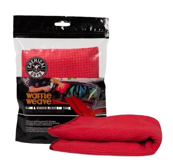 Рушник вафельний для скла, Waffle Weave Glass and Window Microfiber Towel, 61х40 см, червоний, Chemical Guys MIC707 фото