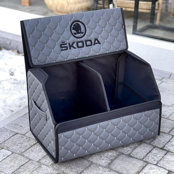 Органайзер у багажник з вишивкою Skoda, графіт, 50 см, автомобільний органайзер в авто 000007346 фото