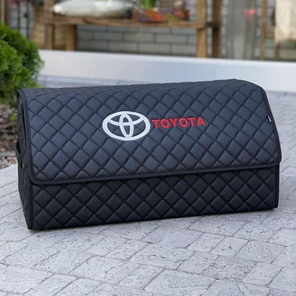 Органайзер в багажник с вышивкой Toyota, черный с красной подкладкой, 65 см, автомобильный органайзер в авто 00021422 фото